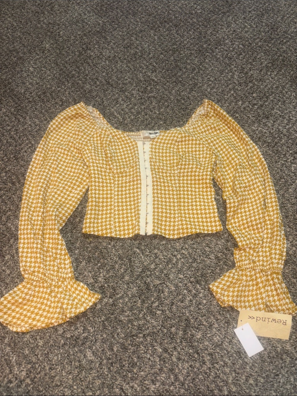 Rewind Yellow Houndstooth Cropped corset Blouse
